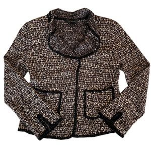St. John Boucle Tweed Knit Sweater Jacket in Black & Beige- Size 10